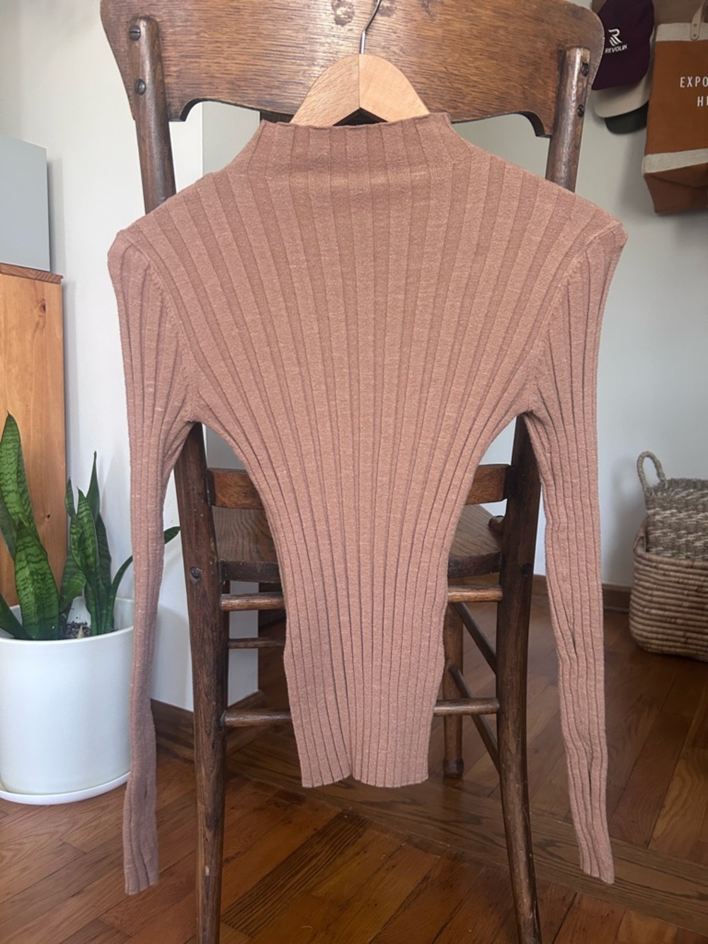 Topshop Ribbed Mock Neck Long Sleeve Top in Brown